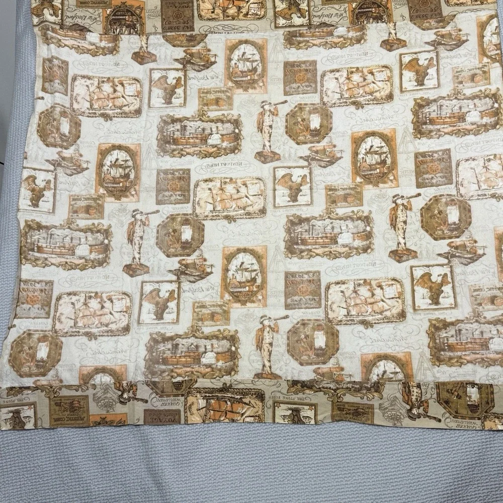 Vintage 1960s Richloom Nautical Fabric, Colonial, Whaling Ships 42x39 No Flaws